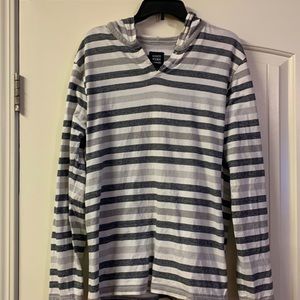 LARGE WHITE BLACK STRIPED MENS HOODIE